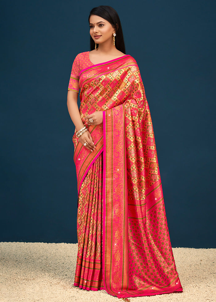 Pink Dupion Silk Saree With Blouse Piece