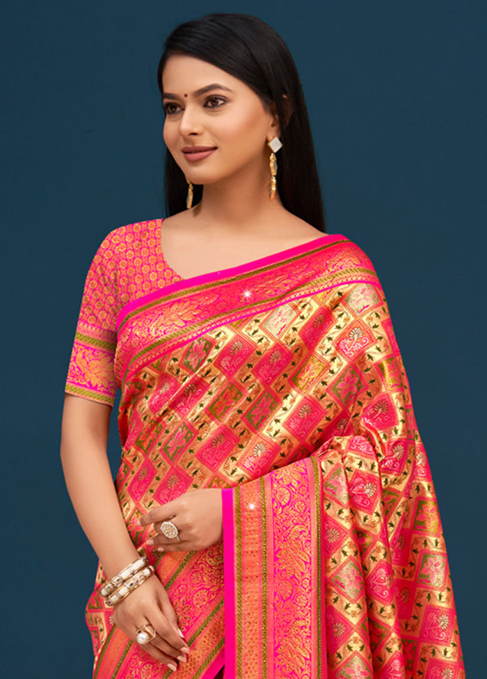 Pink Dupion Silk Saree With Blouse Piece