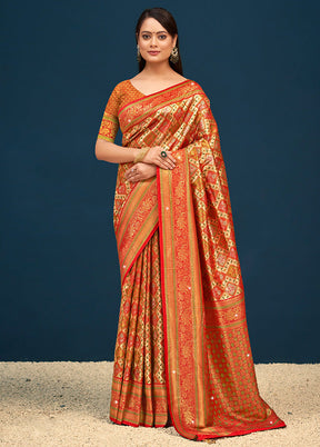 Red Dupion Silk Saree With Blouse Piece - Indian Silk House Agencies