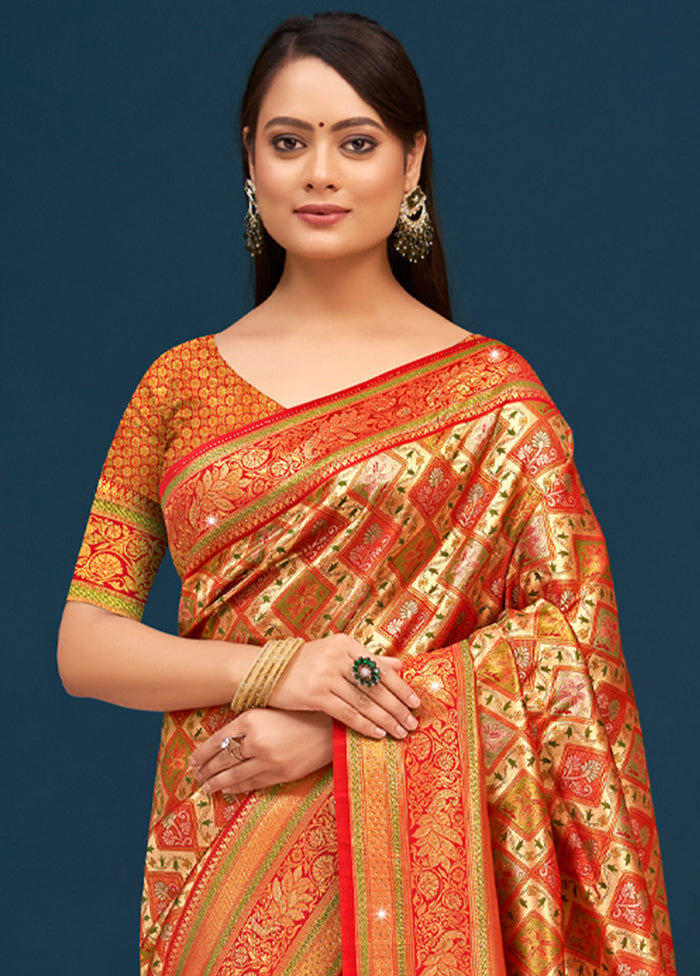 Red Dupion Silk Saree With Blouse Piece - Indian Silk House Agencies