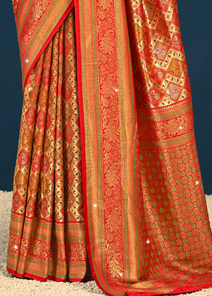 Red Dupion Silk Saree With Blouse Piece - Indian Silk House Agencies