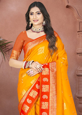 Mustard Dupion Silk Saree With Blouse Piece