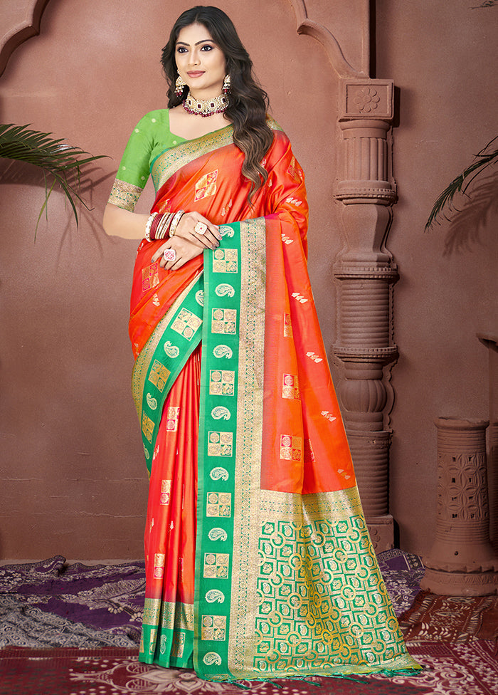 Orange Dupion Silk Saree With Blouse Piece