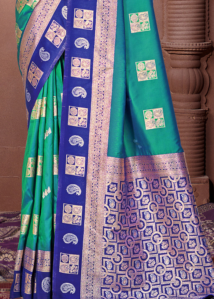 Rama Dupion Silk Saree With Blouse Piece