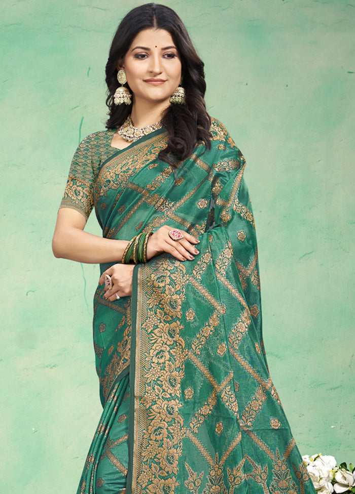 Green Spun Silk Saree With Blouse Piece