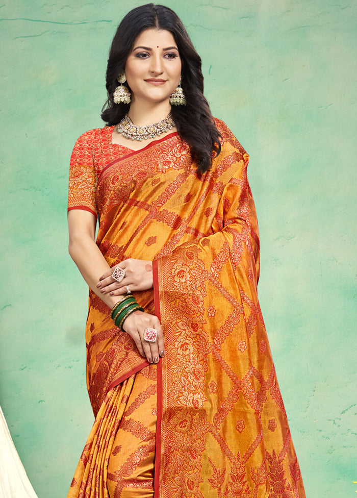 Yellow Spun Silk Saree With Blouse Piece