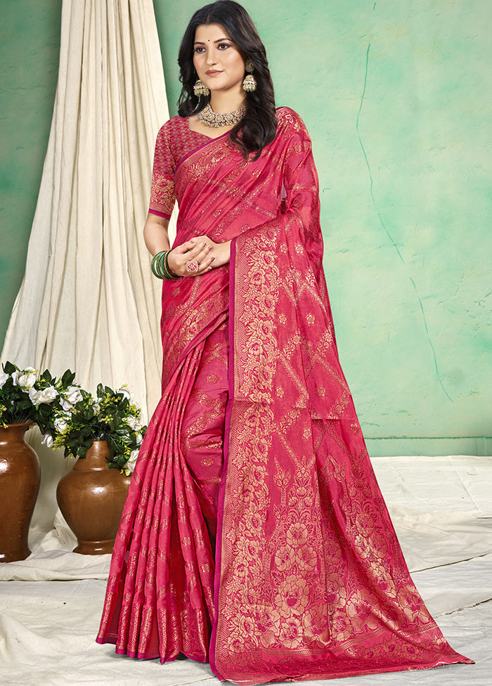 Pink Spun Silk Saree With Blouse Piece