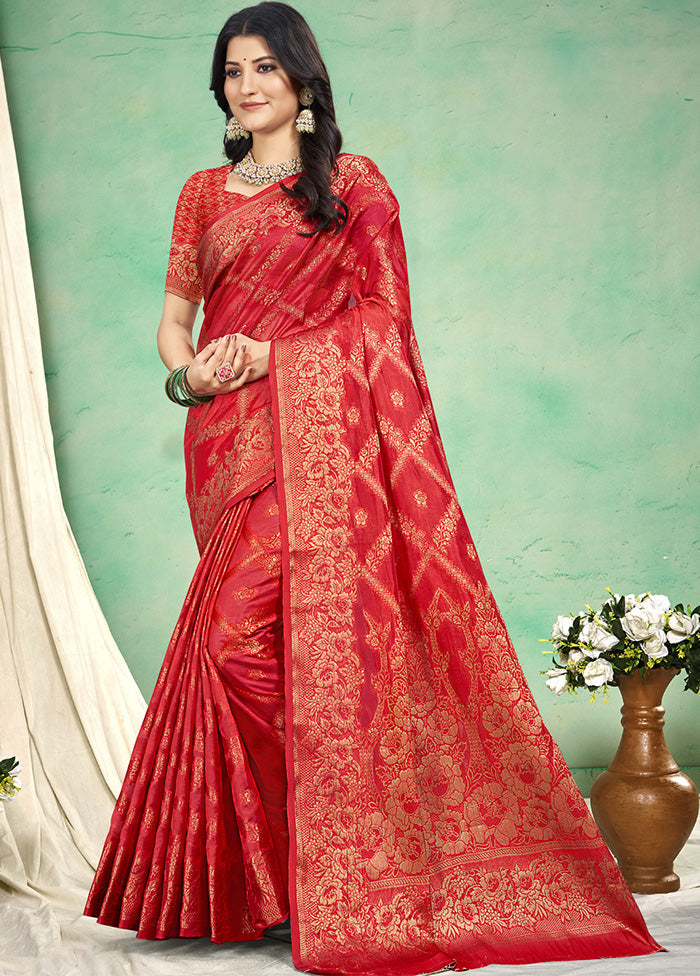 Red Spun Silk Saree With Blouse Piece