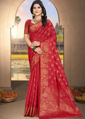 Red Spun Silk Saree With Blouse Piece