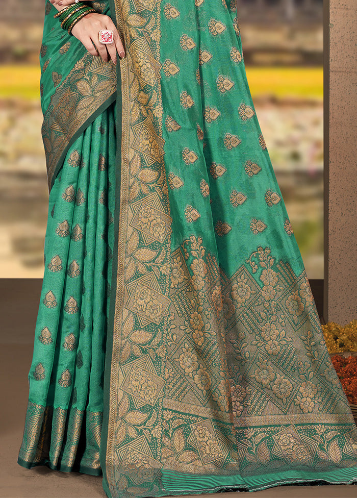 Rama Green Spun Silk Saree With Blouse Piece