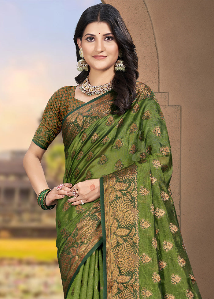 Mehendi Spun Silk Saree With Blouse Piece