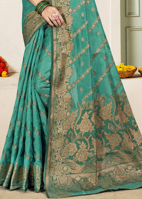 Sea Green Spun Silk Saree With Blouse Piece