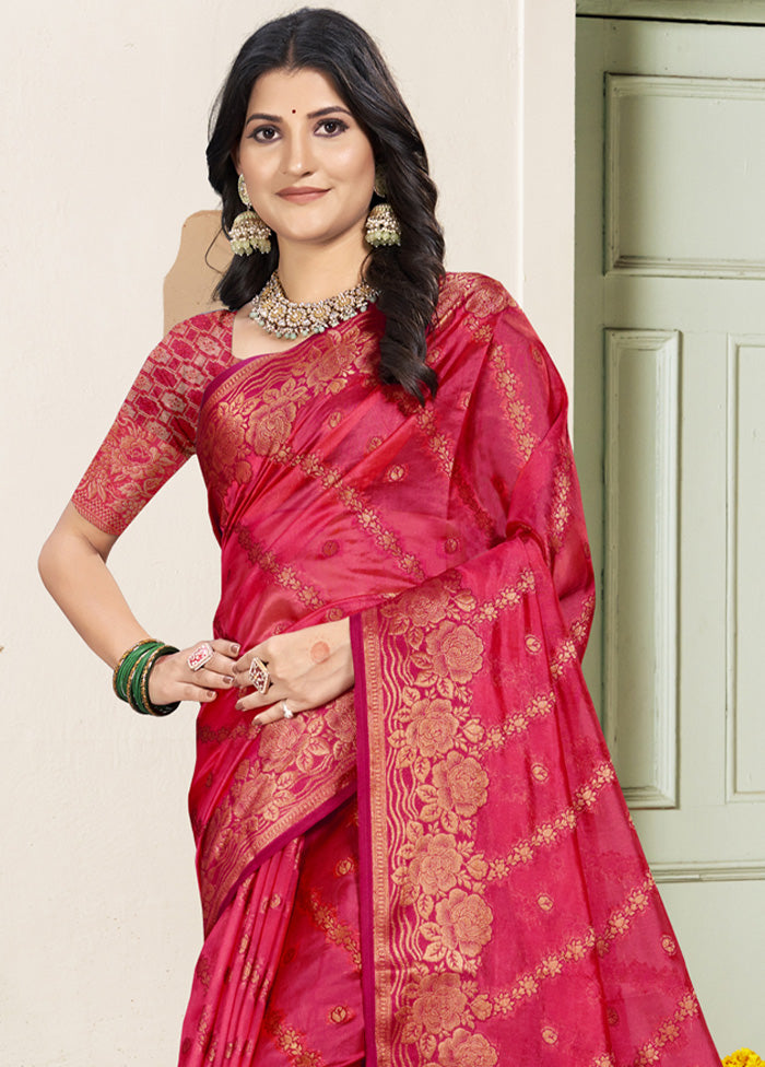 Pink Spun Silk Saree With Blouse Piece