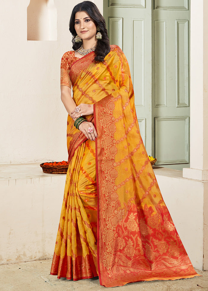 Yellow Spun Silk Saree With Blouse Piece