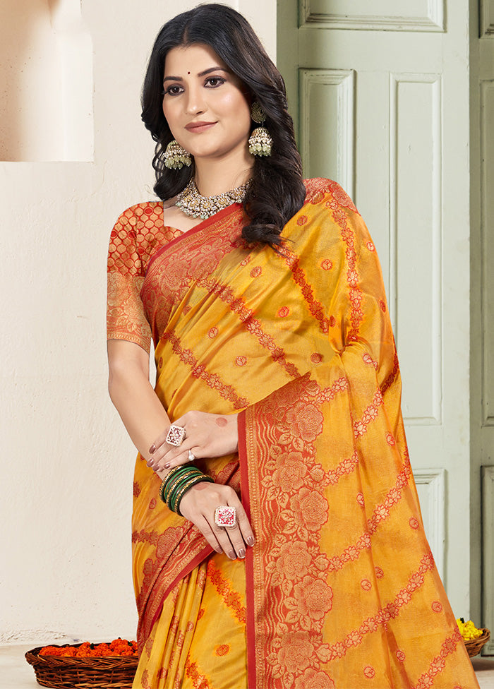 Yellow Spun Silk Saree With Blouse Piece