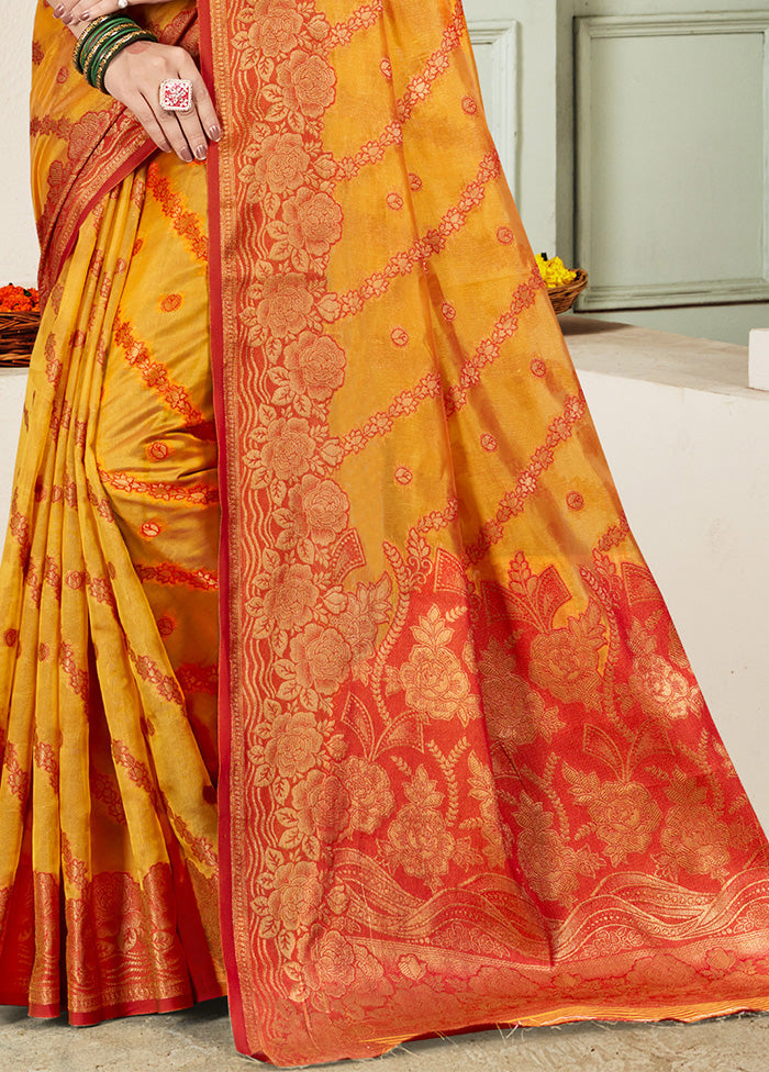 Yellow Spun Silk Saree With Blouse Piece