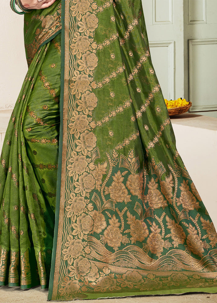 Mehendi Spun Silk Saree With Blouse Piece