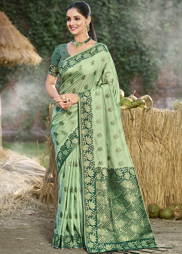 Light Green Spun Silk Saree With Blouse Piece