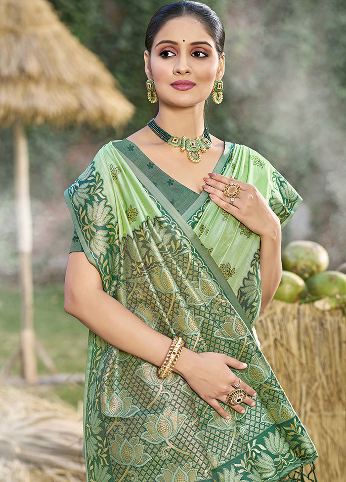 Light Green Spun Silk Saree With Blouse Piece