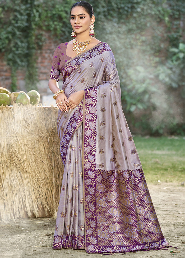 Grey Spun Silk Saree With Blouse Piece