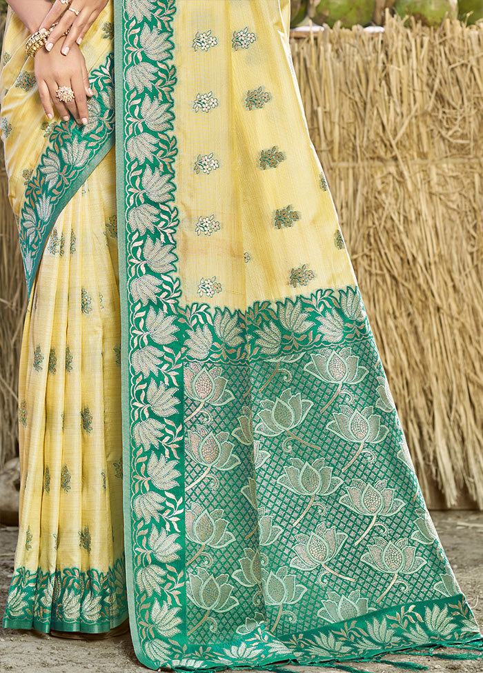 Yellow Spun Silk Saree With Blouse Piece