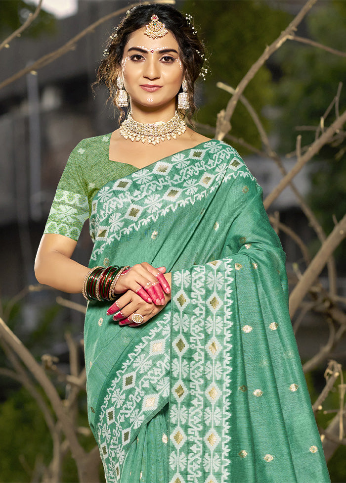 Teal Green Cotton Saree With Blouse Piece