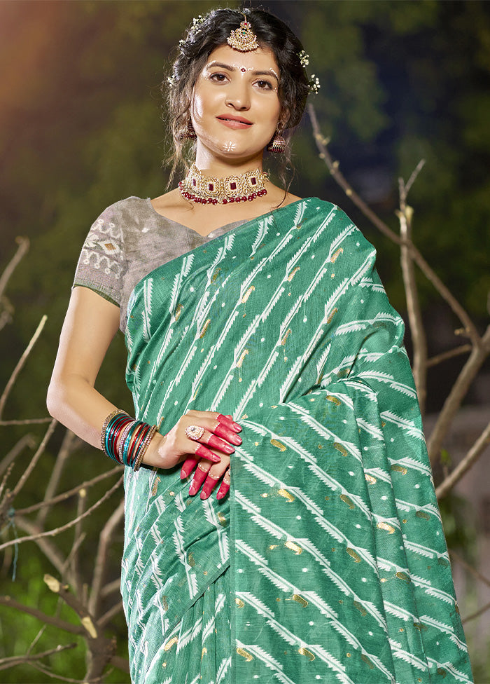 Teal Green Cotton Saree With Blouse Piece