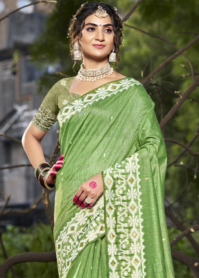 Green Cotton Saree With Blouse Piece