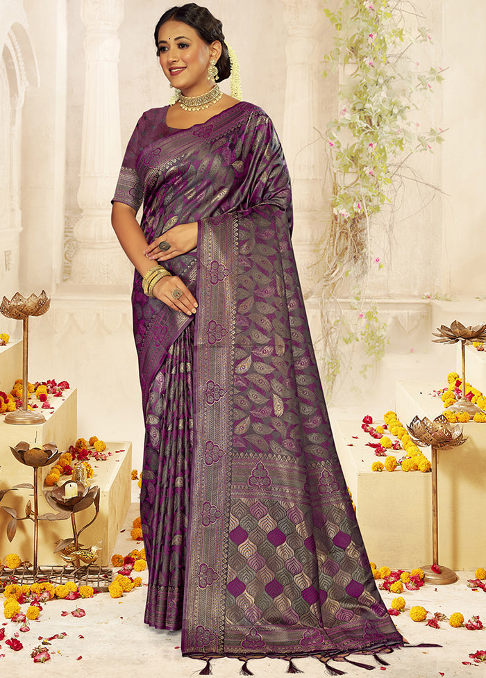 Lavender Satin Silk Saree With Blouse Piece