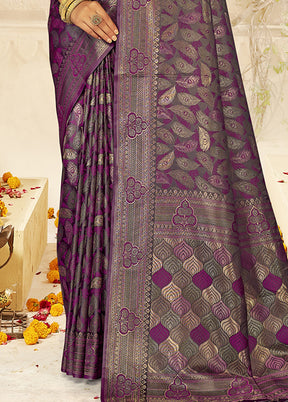 Lavender Satin Silk Saree With Blouse Piece