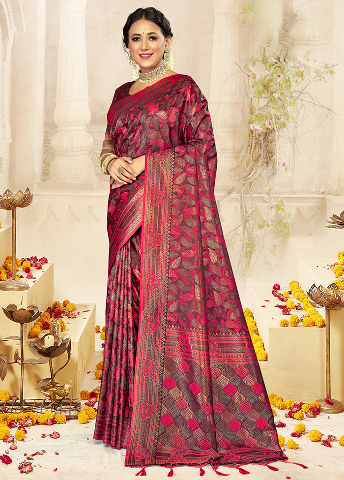 Rani Satin Silk Saree With Blouse Piece