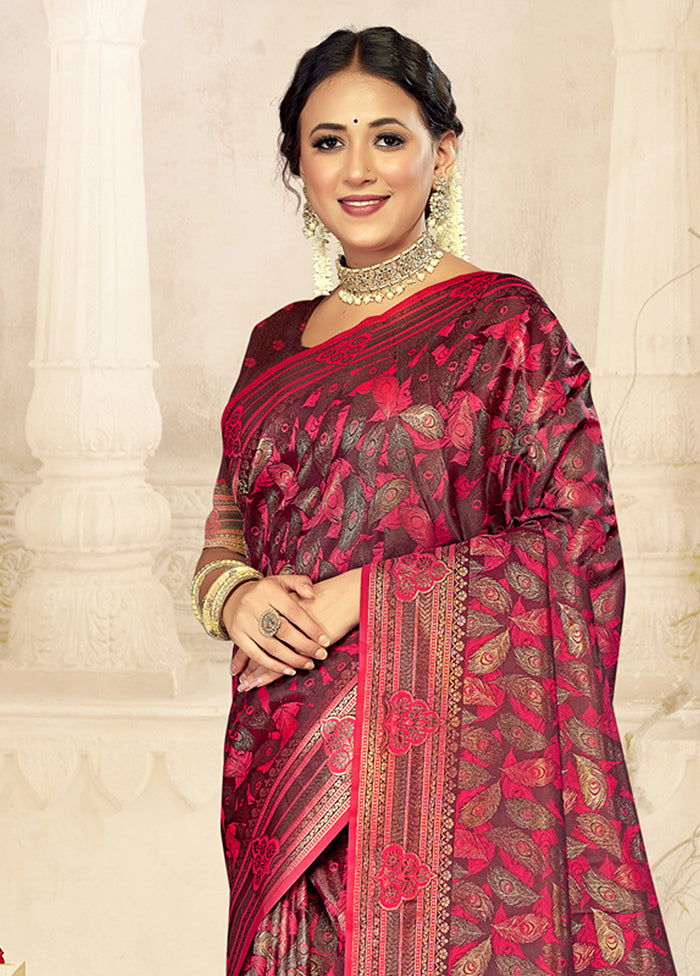 Rani Satin Silk Saree With Blouse Piece