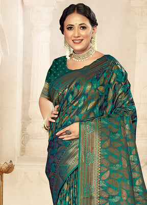 Green Satin Silk Saree With Blouse Piece