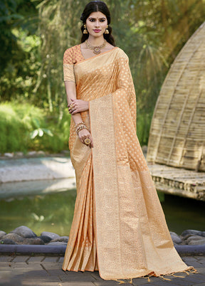 Light Yellow Spun Silk Saree With Blouse Piece