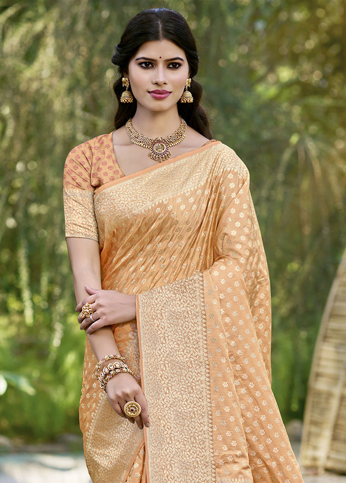 Light Yellow Spun Silk Saree With Blouse Piece