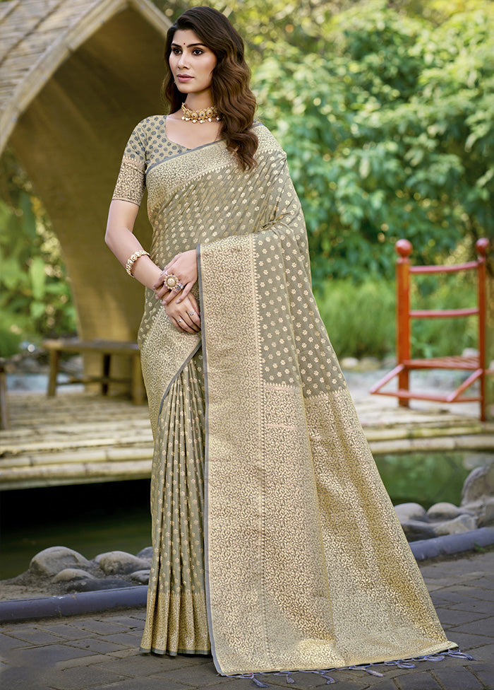 Grey Spun Silk Saree With Blouse Piece