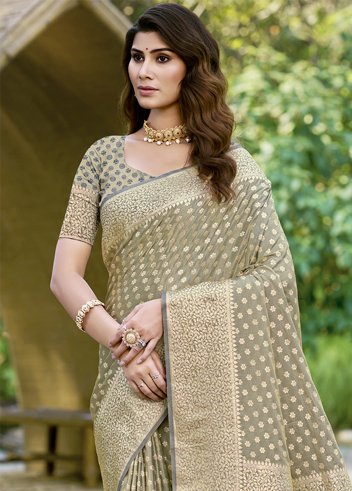 Grey Spun Silk Saree With Blouse Piece