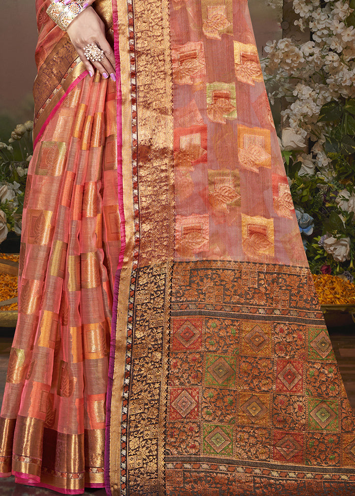 Pink Chanderi Silk Saree With Blouse Piece