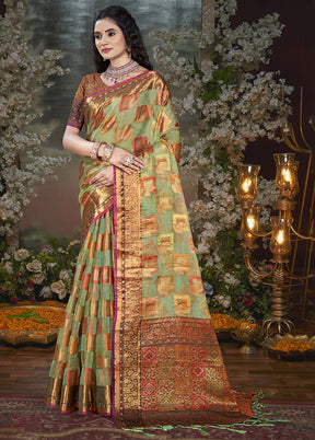 Beige Chanderi Silk Saree With Blouse Piece