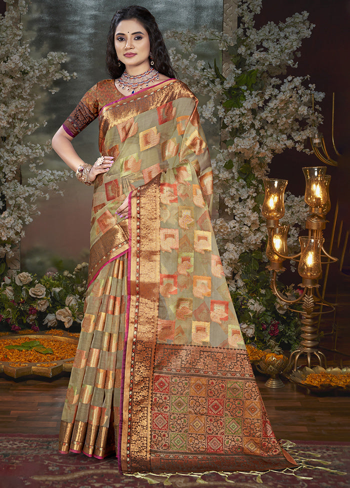 Grey Chanderi Silk Saree With Blouse Piece