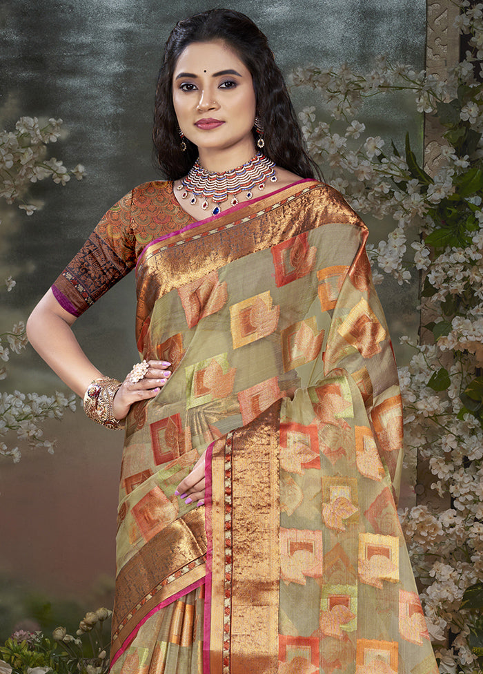 Grey Chanderi Silk Saree With Blouse Piece