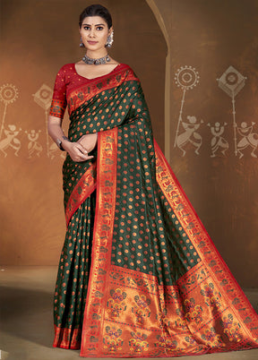 Green Spun Silk Saree With Blouse Piece