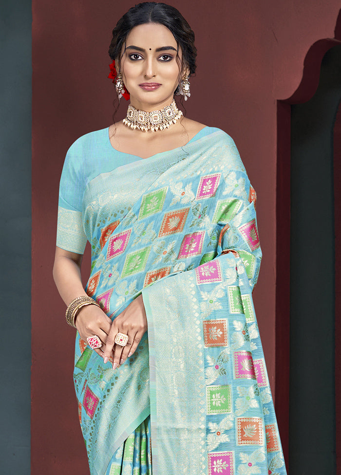 Multicolor Cotton Saree With Blouse Piece