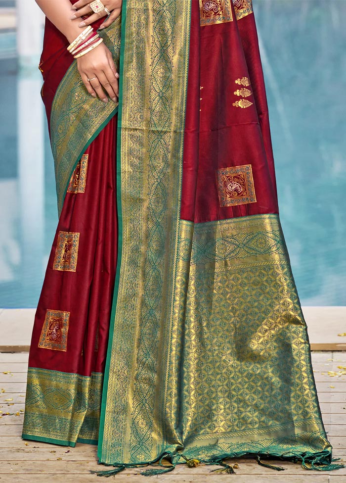 Maroon Dupion Silk Saree With Blouse Piece