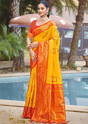 Mustard Dupion Silk Saree With Blouse Piece