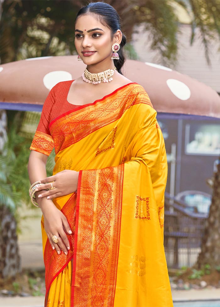 Mustard Dupion Silk Saree With Blouse Piece