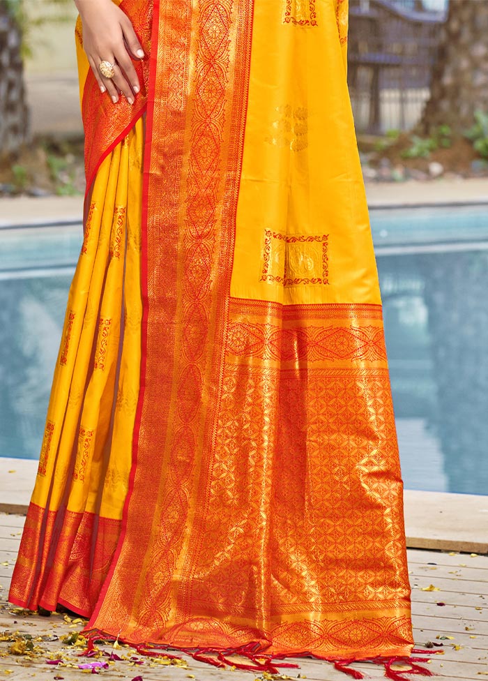 Mustard Dupion Silk Saree With Blouse Piece