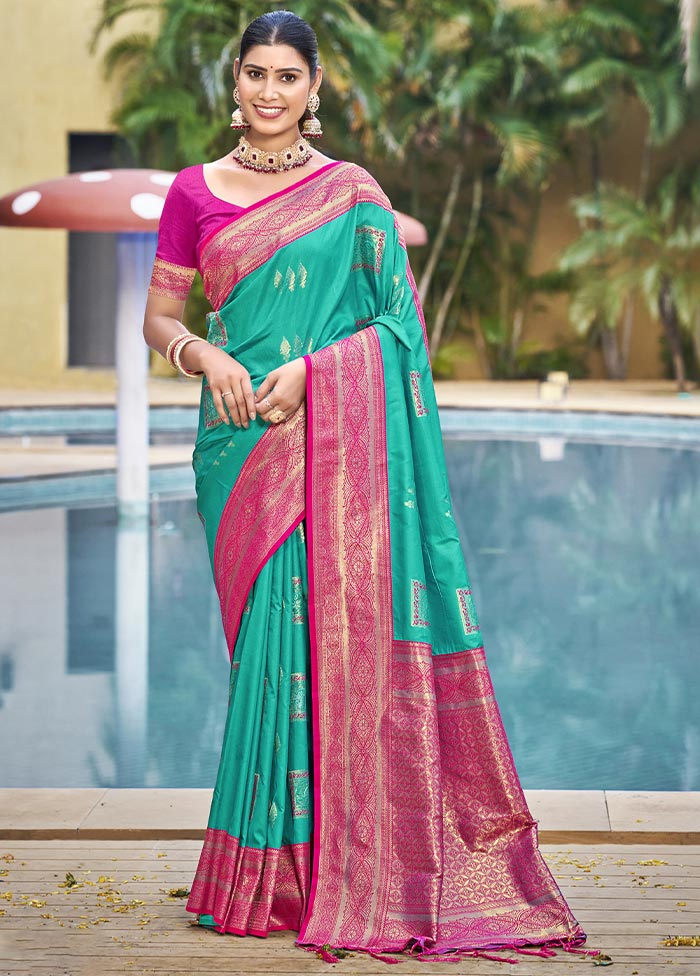 Sky Blue Dupion Silk Saree With Blouse Piece