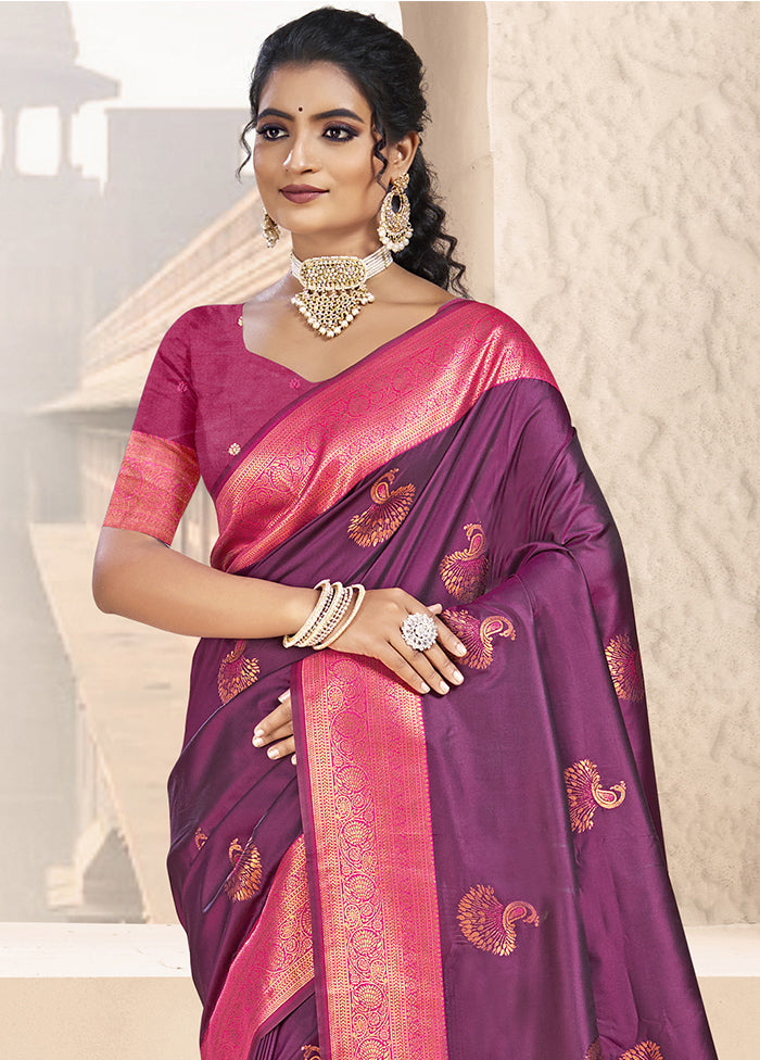 Wine Dupion Silk Saree With Blouse Piece