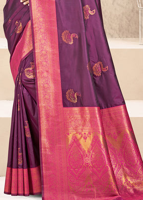 Wine Dupion Silk Saree With Blouse Piece